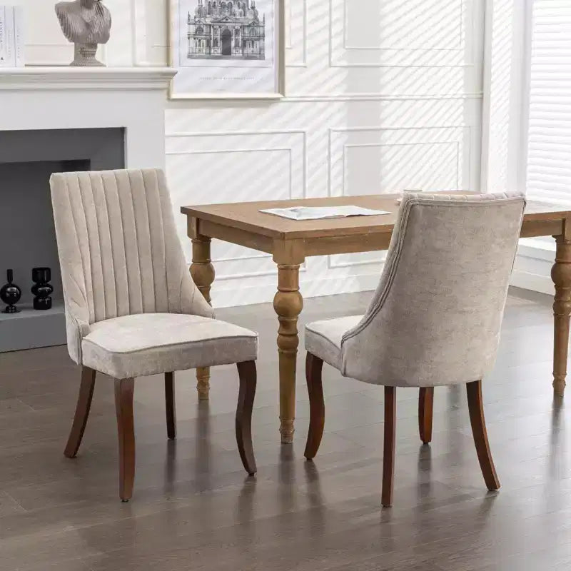 Okak Rayon Cloth Flocking Linen Dining Chairs Set of 2, Upholstered Dining Chairs with Curved Solid Wood Legs, Kitchen Chairs for Dining Room