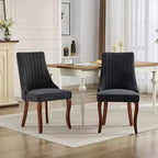 Lot de 2 chaises de salle à manger Okak en tissu de rayonne floqué et lin, chaises de salle à manger rembourrées avec pieds incurvés en bois massif, chaises de cuisine pour salle à manger