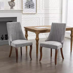 Lot de 2 chaises de salle à manger Okak en tissu de rayonne floqué et lin, chaises de salle à manger rembourrées avec pieds incurvés en bois massif, chaises de cuisine pour salle à manger