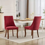 Lot de 2 chaises de salle à manger Okak en tissu de rayonne floqué et lin, chaises de salle à manger rembourrées avec pieds incurvés en bois massif, chaises de cuisine pour salle à manger