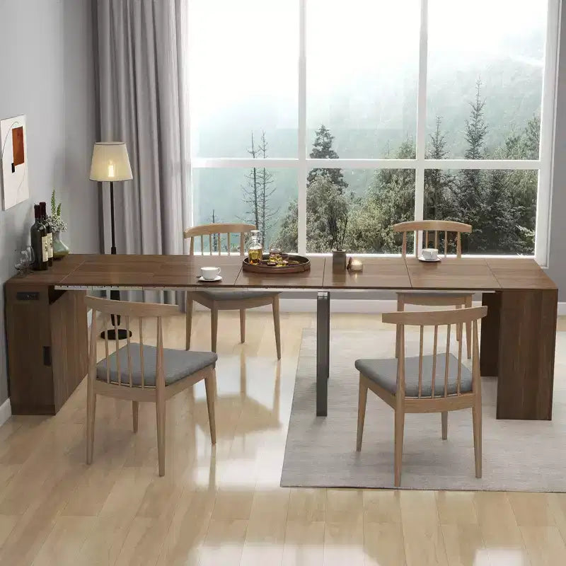 Table de salle à manger extensible TUYOHW pour 6-8 personnes avec rangement, console en bois avec prise, table extensible peu encombrante pour salon, fête