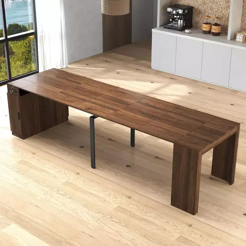 Table de salle à manger extensible TUYOHW pour 6-8 personnes avec rangement, console en bois avec prise, table extensible peu encombrante pour salon, fête