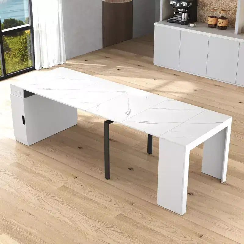 Table de salle à manger extensible TUYOHW pour 6-8 personnes avec rangement, console en bois avec prise, table extensible peu encombrante pour salon, fête