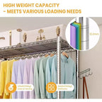 Portant à vêtements robuste avec tuyaux de 22 mm, portant à vêtements en métal de 315 kg, portants à vêtements avec étagères de rangement réglables, tringle à suspendre et crochets latéraux