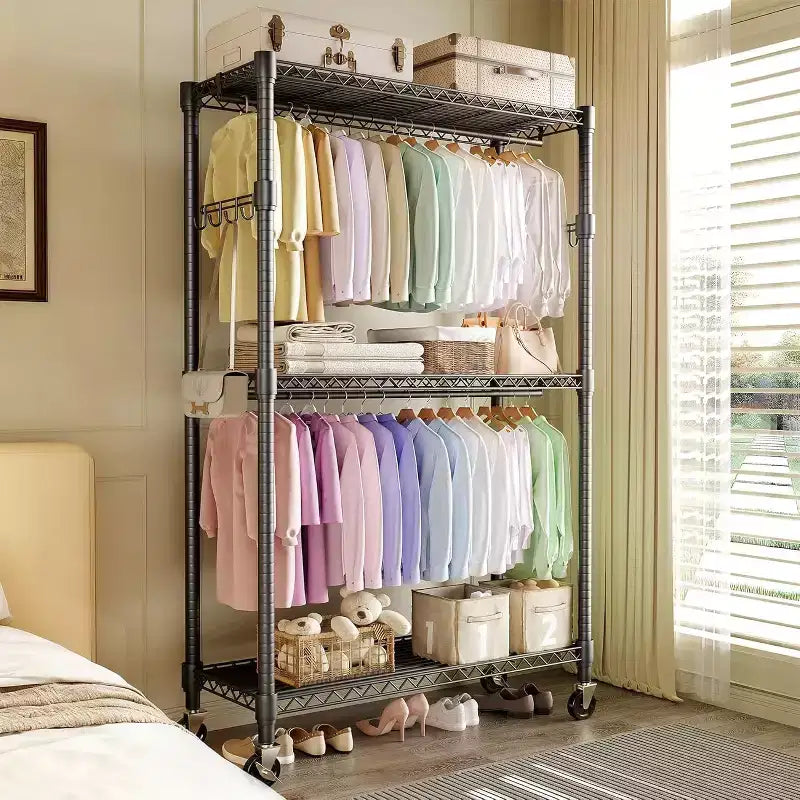 Portant à vêtements robuste avec tuyaux de 22 mm, portant à vêtements en métal de 315 kg, portants à vêtements avec étagères de rangement réglables, tringle à suspendre et crochets latéraux