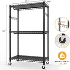 Portant à vêtements robuste avec tuyaux de 22 mm, portant à vêtements en métal de 315 kg, portants à vêtements avec étagères de rangement réglables, tringle à suspendre et crochets latéraux