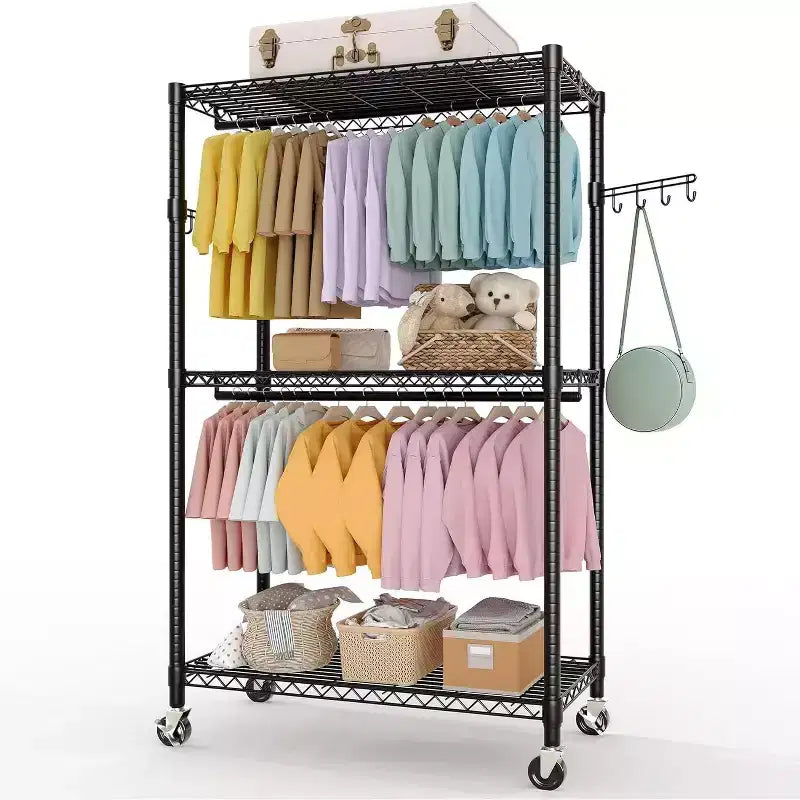 Portant à vêtements robuste avec tuyaux de 22 mm, portant à vêtements en métal de 315 kg, portants à vêtements avec étagères de rangement réglables, tringle à suspendre et crochets latéraux