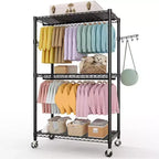 Portant à vêtements robuste avec tuyaux de 22 mm, portant à vêtements en métal de 315 kg, portants à vêtements avec étagères de rangement réglables, tringle à suspendre et crochets latéraux