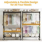 Portant à vêtements robuste avec tuyaux de 22 mm, portant à vêtements en métal de 315 kg, portants à vêtements avec étagères de rangement réglables, tringle à suspendre et crochets latéraux