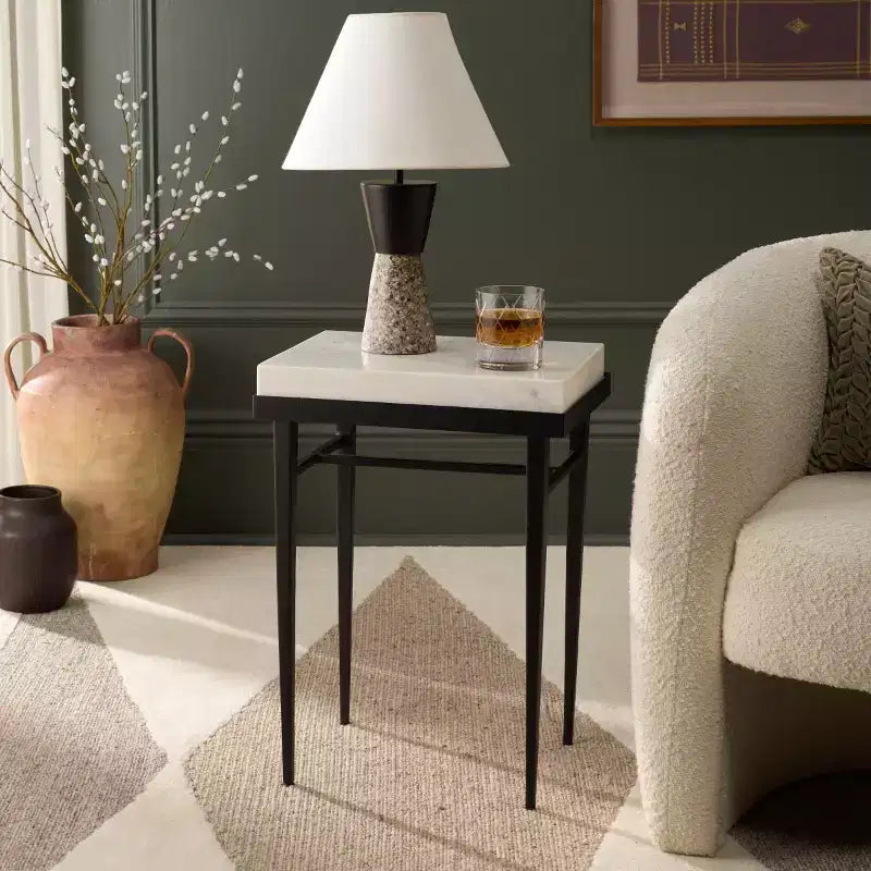 Table d'appoint Eldin en marbre - ACC3746 - Crème/Noir - Safavieh