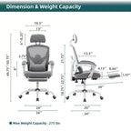 Chaise de bureau ergonomique TUYOHW avec repose-pieds rétractable, chaise de jeu avec coussin de soutien lombaire et accoudoirs rembourrés, chaise pivotante pour le bureau