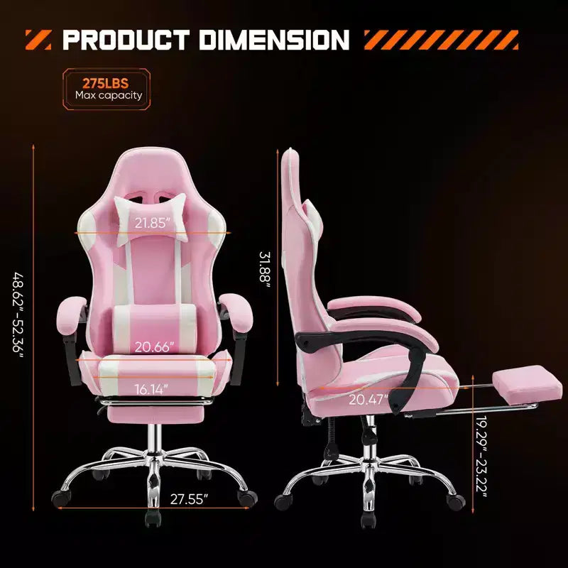 Chaise de jeu ergonomique TUYOHW avec repose-pieds, fauteuil inclinable en cuir PU avec appuie-tête et accoudoir fixe, chaise d'ordinateur pour le bureau et l'étude