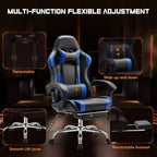 Chaise de jeu ergonomique TUYOHW avec repose-pieds, fauteuil inclinable en cuir PU avec appuie-tête et accoudoir fixe, chaise d'ordinateur pour le bureau et l'étude