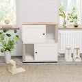 Modern Wooden Double Cat Litter Box Enclosure with Scratching Posts & Hidden Storage, Indoor Pet House End Table for 2 Cats