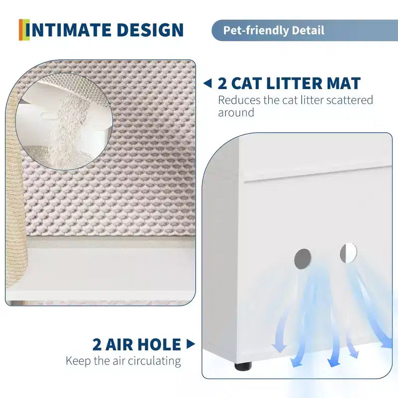 Meuble de litière double pour chat en bois moderne avec poteaux à griffer et rangement caché, table d'appoint intérieure pour 2 chats