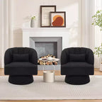 Fauteuil pivotant moderne en forme de tonneau, fauteuil rembourré en tissu Teddy à 360° avec dossier rayé et rembourrage moelleux, chaise longue ronde confortable, lot de 2