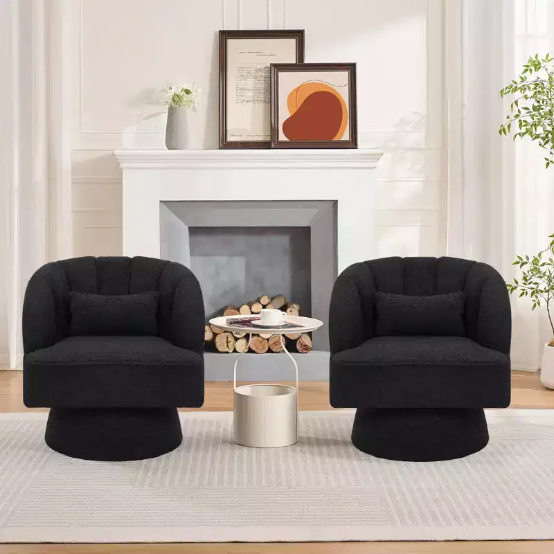 Fauteuil pivotant moderne en forme de tonneau, fauteuil rembourré en tissu Teddy à 360° avec dossier rayé et rembourrage moelleux, chaise longue ronde confortable, lot de 2