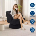 Fauteuil pivotant moderne en forme de tonneau, fauteuil rembourré en tissu Teddy à 360° avec dossier rayé et rembourrage moelleux, chaise longue ronde confortable, lot de 2