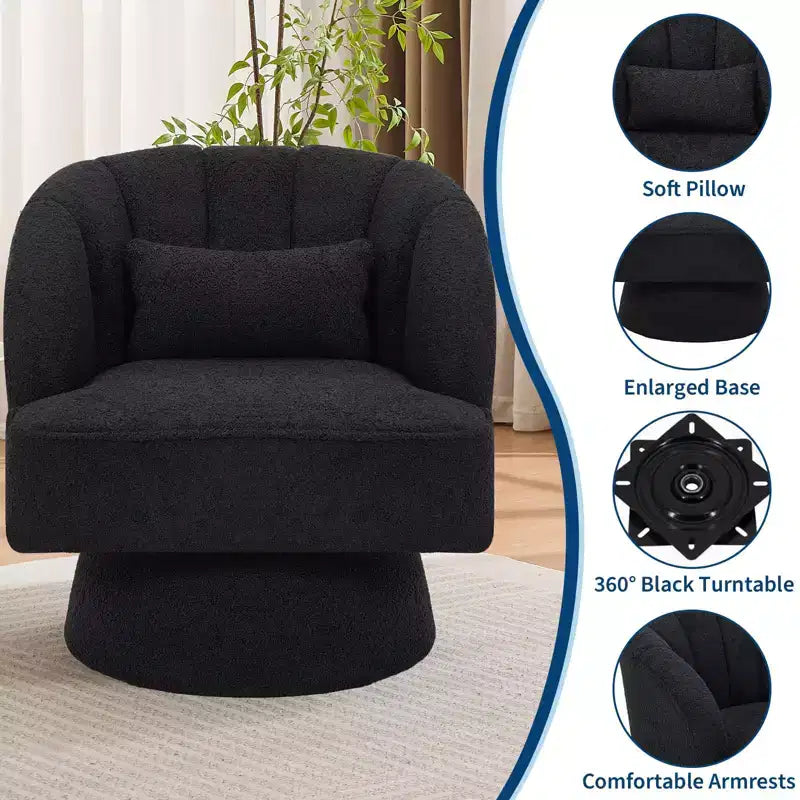 Fauteuil pivotant moderne en forme de tonneau, fauteuil rembourré en tissu Teddy à 360° avec dossier rayé et rembourrage moelleux, chaise longue ronde confortable, lot de 2