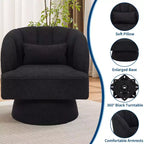 Fauteuil pivotant moderne en forme de tonneau, fauteuil rembourré en tissu Teddy à 360° avec dossier rayé et rembourrage moelleux, chaise longue ronde confortable, lot de 2