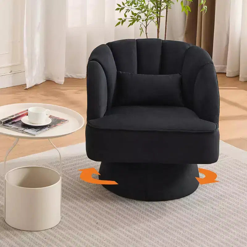 Fauteuil pivotant moderne en forme de tonneau, fauteuil rembourré en tissu Teddy à 360° avec dossier rayé et rembourrage moelleux, chaise longue ronde confortable, lot de 2