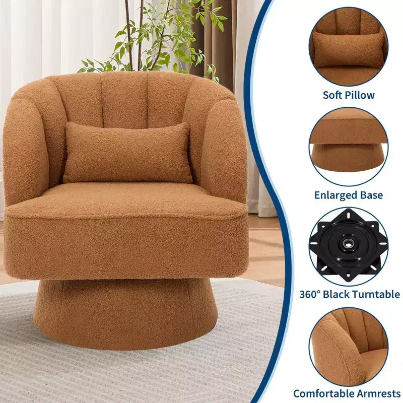 Fauteuil pivotant moderne en forme de tonneau, fauteuil rembourré en tissu Teddy à 360° avec dossier rayé et rembourrage moelleux, chaise longue ronde confortable, lot de 2