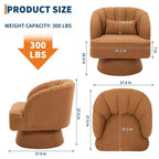 Fauteuil pivotant moderne en forme de tonneau, fauteuil rembourré en tissu Teddy à 360° avec dossier rayé et rembourrage moelleux, chaise longue ronde confortable, lot de 2