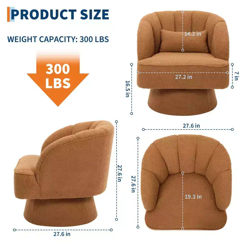 Fauteuil pivotant moderne en forme de tonneau, fauteuil rembourré en tissu Teddy à 360° avec dossier rayé et rembourrage moelleux, chaise longue ronde confortable, lot de 2