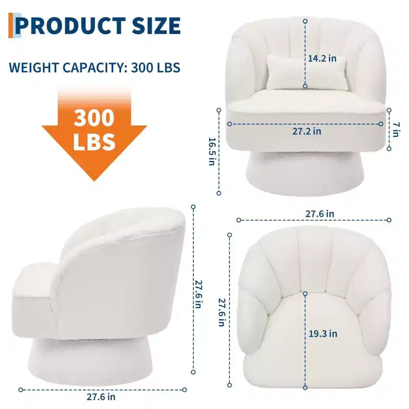 Fauteuil pivotant moderne en forme de tonneau, fauteuil rembourré en tissu Teddy à 360° avec dossier rayé et rembourrage moelleux, chaise longue ronde confortable, lot de 2