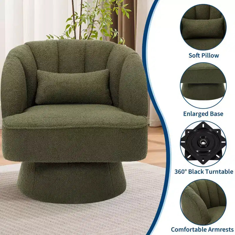 Fauteuil pivotant moderne en forme de tonneau, fauteuil rembourré en tissu Teddy à 360° avec dossier rayé et rembourrage moelleux, chaise longue ronde confortable, lot de 2