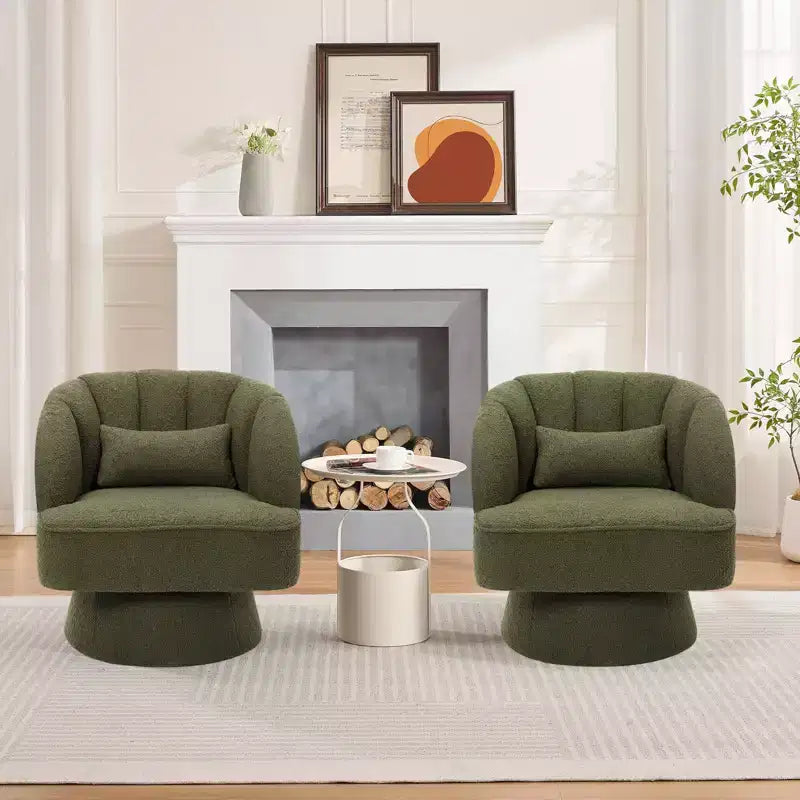 Fauteuil pivotant moderne en forme de tonneau, fauteuil rembourré en tissu Teddy à 360° avec dossier rayé et rembourrage moelleux, chaise longue ronde confortable, lot de 2