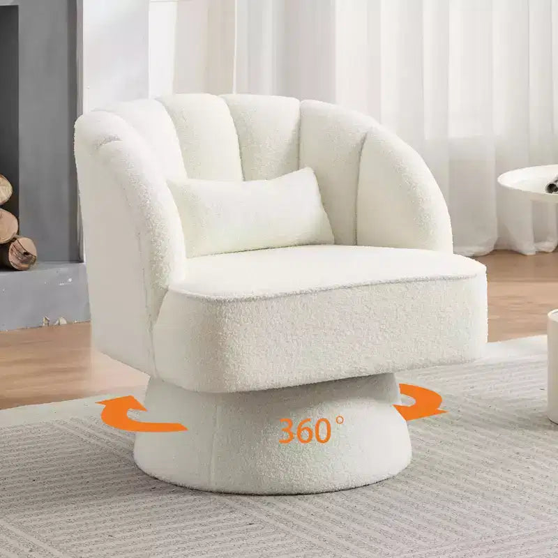 Fauteuil pivotant moderne en forme de tonneau, fauteuil rembourré en tissu Teddy à 360° avec dossier rayé et rembourrage moelleux, chaise longue ronde confortable, lot de 2