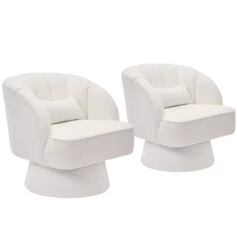 Fauteuil pivotant moderne en forme de tonneau, fauteuil rembourré en tissu Teddy à 360° avec dossier rayé et rembourrage moelleux, chaise longue ronde confortable, lot de 2