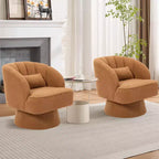 Fauteuil pivotant moderne en forme de tonneau, fauteuil rembourré en tissu Teddy à 360° avec dossier rayé et rembourrage moelleux, chaise longue ronde confortable, lot de 2