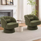 Fauteuil pivotant moderne en forme de tonneau, fauteuil rembourré en tissu Teddy à 360° avec dossier rayé et rembourrage moelleux, chaise longue ronde confortable, lot de 2