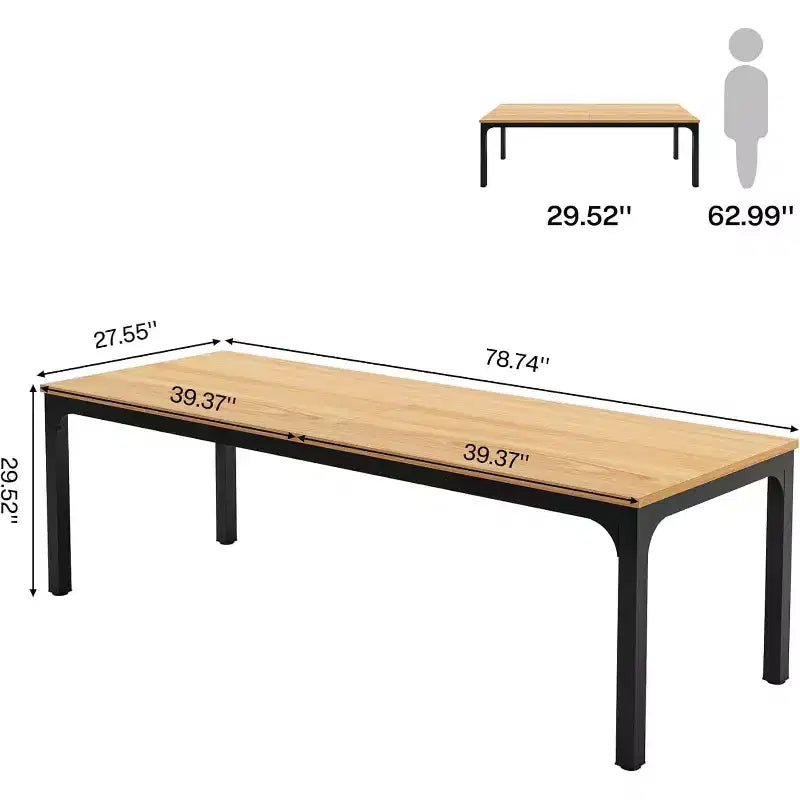 Table à manger Lantine de 199,9 cm de long pour 6-8 personnes, table à dîner rectangulaire industrielle rustique avec pieds en métal robuste, naturel