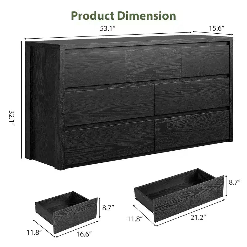 Commode à 7 tiroirs pour chambre à coucher, Grande commode moderne, Grande commode en bois de rangement pour salon, couloir, entrée
