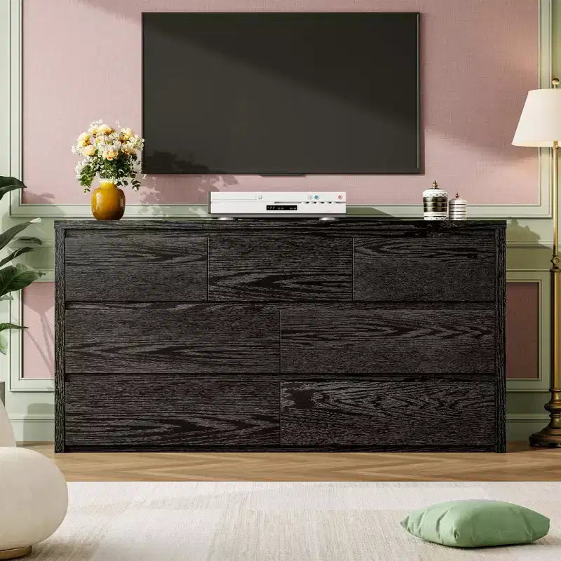 Commode à 7 tiroirs pour chambre à coucher, Grande commode moderne, Grande commode en bois de rangement pour salon, couloir, entrée