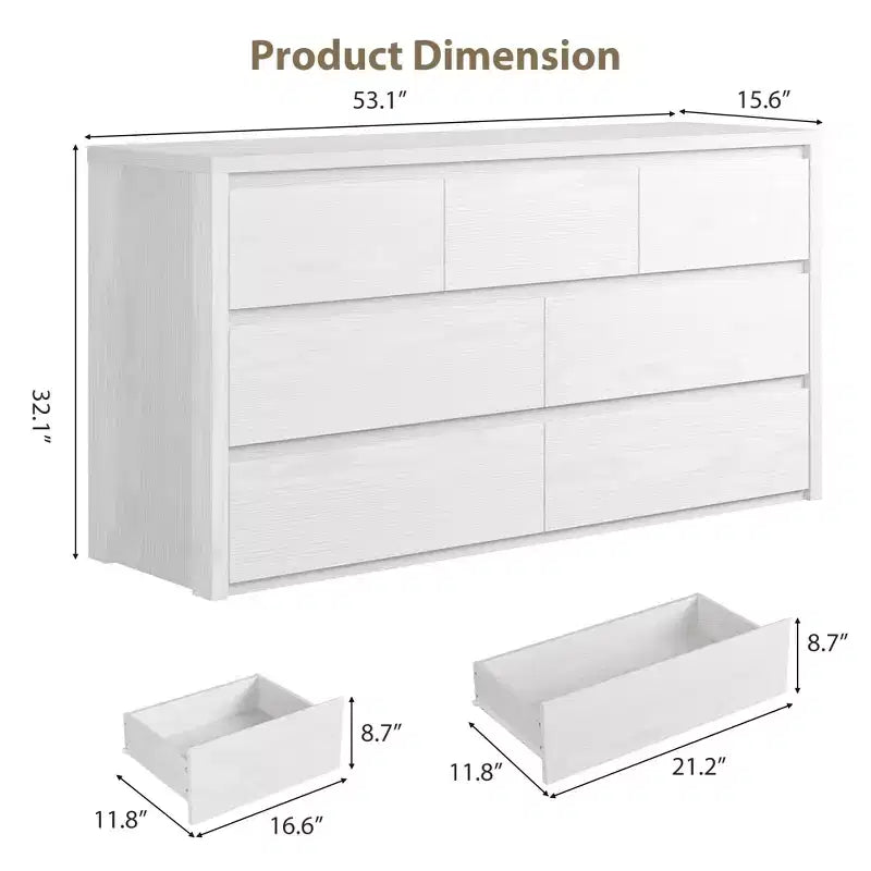 Commode à 7 tiroirs pour chambre à coucher, Grande commode moderne, Grande commode en bois de rangement pour salon, couloir, entrée