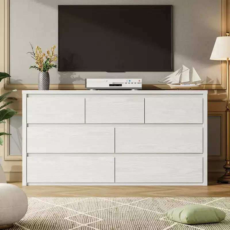 Commode à 7 tiroirs pour chambre à coucher, Grande commode moderne, Grande commode en bois de rangement pour salon, couloir, entrée