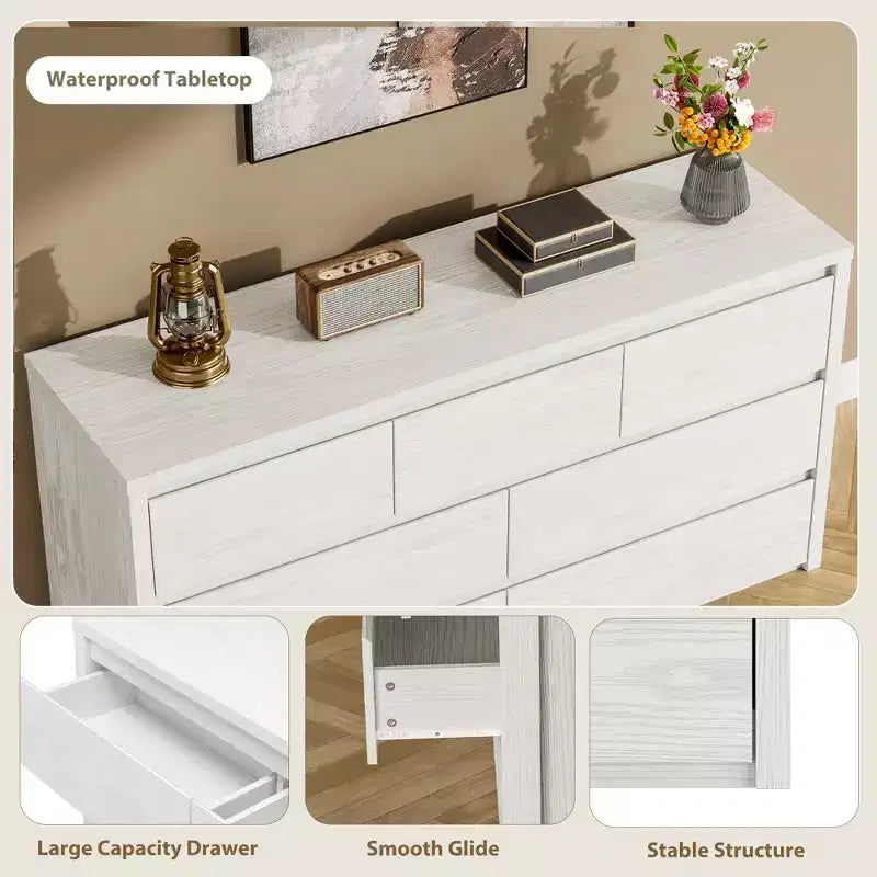 Commode à 7 tiroirs pour chambre à coucher, Grande commode moderne, Grande commode en bois de rangement pour salon, couloir, entrée