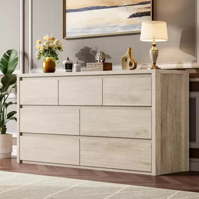 Commode à 7 tiroirs pour chambre à coucher, Grande commode moderne, Grande commode en bois de rangement pour salon, couloir, entrée