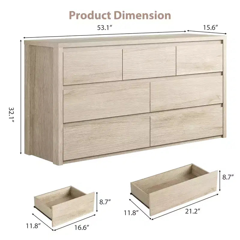 Commode à 7 tiroirs pour chambre à coucher, Grande commode moderne, Grande commode en bois de rangement pour salon, couloir, entrée
