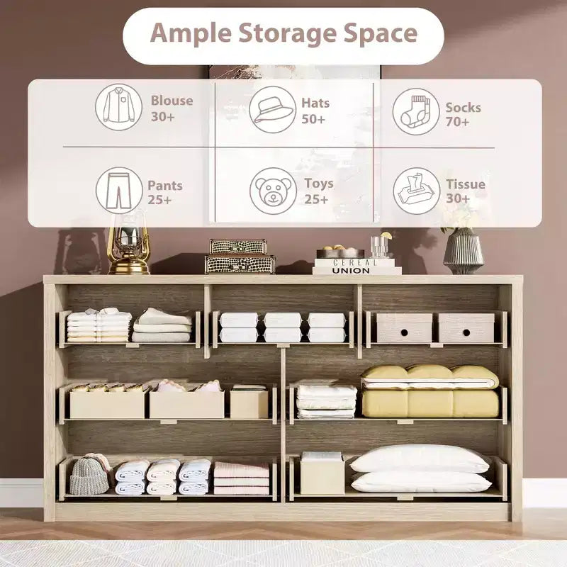 Commode à 7 tiroirs pour chambre à coucher, Grande commode moderne, Grande commode en bois de rangement pour salon, couloir, entrée