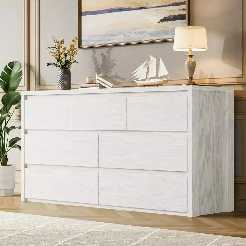Commode à 7 tiroirs pour chambre à coucher, Grande commode moderne, Grande commode en bois de rangement pour salon, couloir, entrée