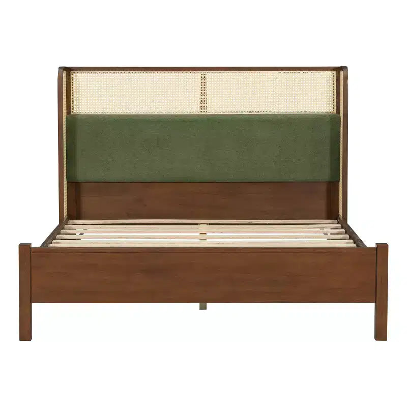 Cadre de lit plateforme Queen/King avec tête de lit capitonnée à oreilles et cadre en bois robuste, bohème - ModernLuxe