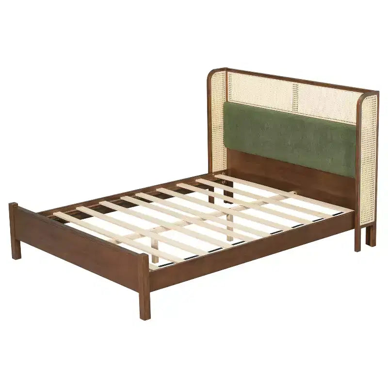 Cadre de lit plateforme Queen/King avec tête de lit capitonnée à oreilles et cadre en bois robuste, bohème - ModernLuxe