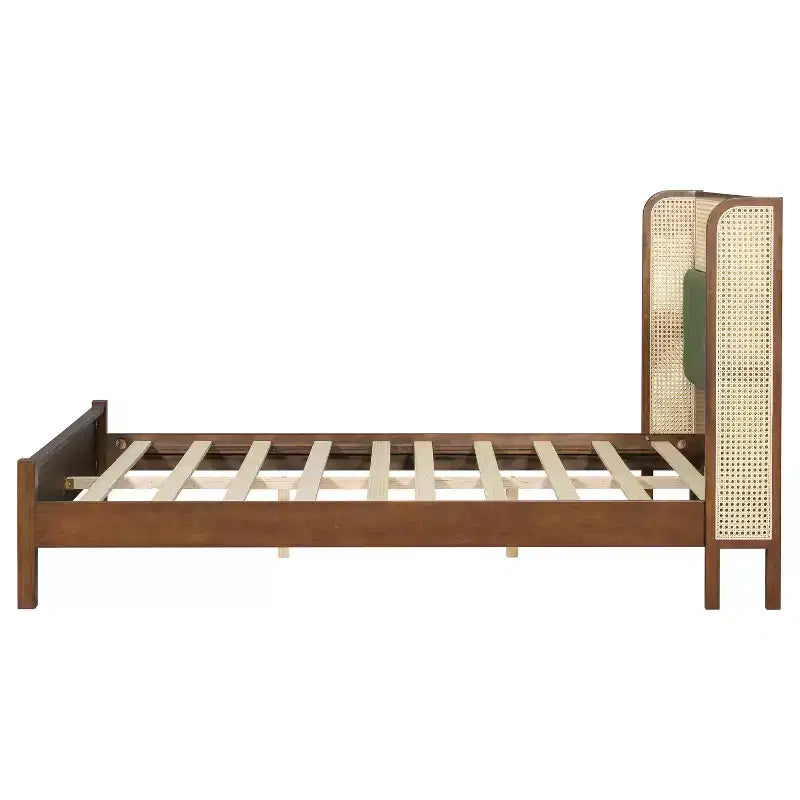 Cadre de lit plateforme Queen/King avec tête de lit capitonnée à oreilles et cadre en bois robuste, bohème - ModernLuxe