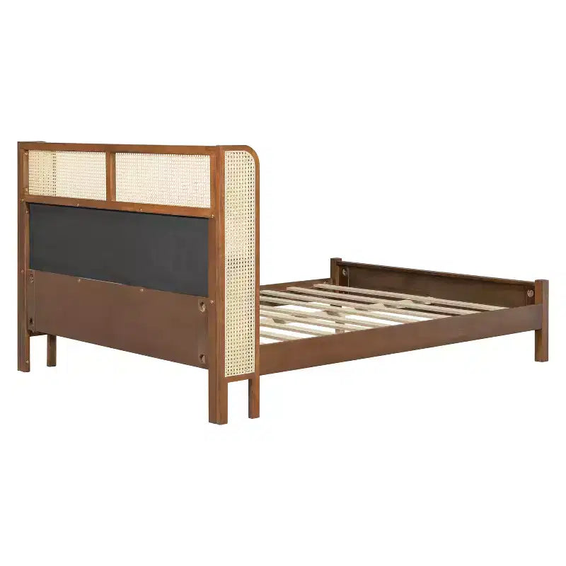 Cadre de lit plateforme Queen/King avec tête de lit capitonnée à oreilles et cadre en bois robuste, bohème - ModernLuxe