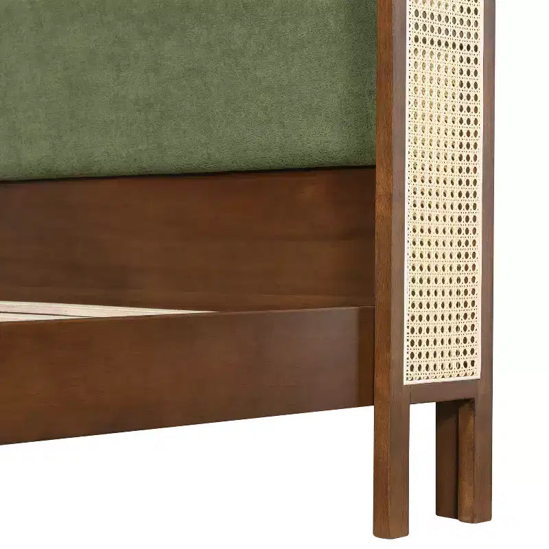 Cadre de lit plateforme Queen/King avec tête de lit capitonnée à oreilles et cadre en bois robuste, bohème - ModernLuxe